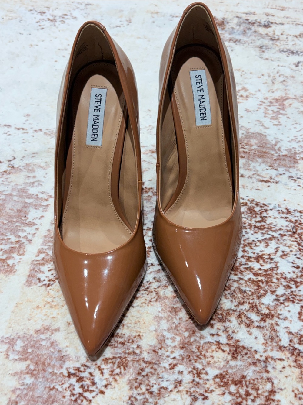 Steve Madden Patent Pointed-Toe Pumps in Tan